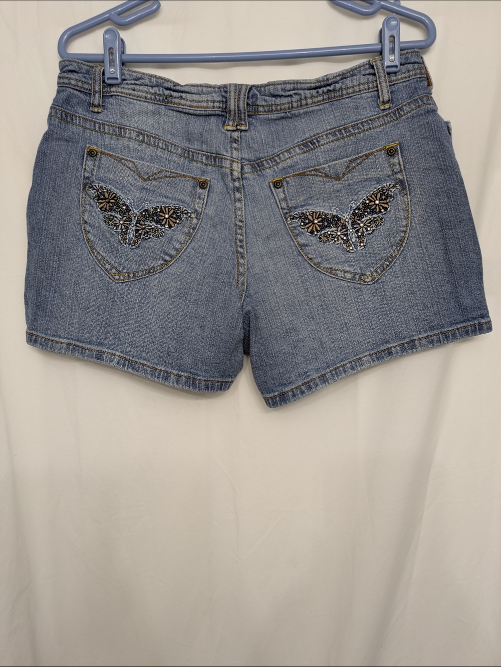 L.A. Blues Light Blue Denim Shorts with Embroidered Butterflies
